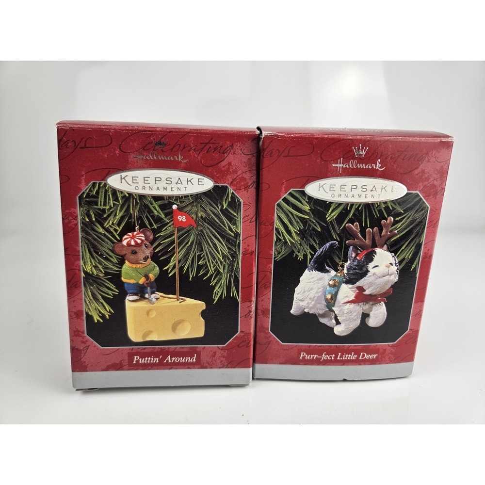 Set Of 2 Hallmark 1998 Keepsake Ornaments In Boxes Animal Kitty Deer Mouse Golf - Picture 9 of 12